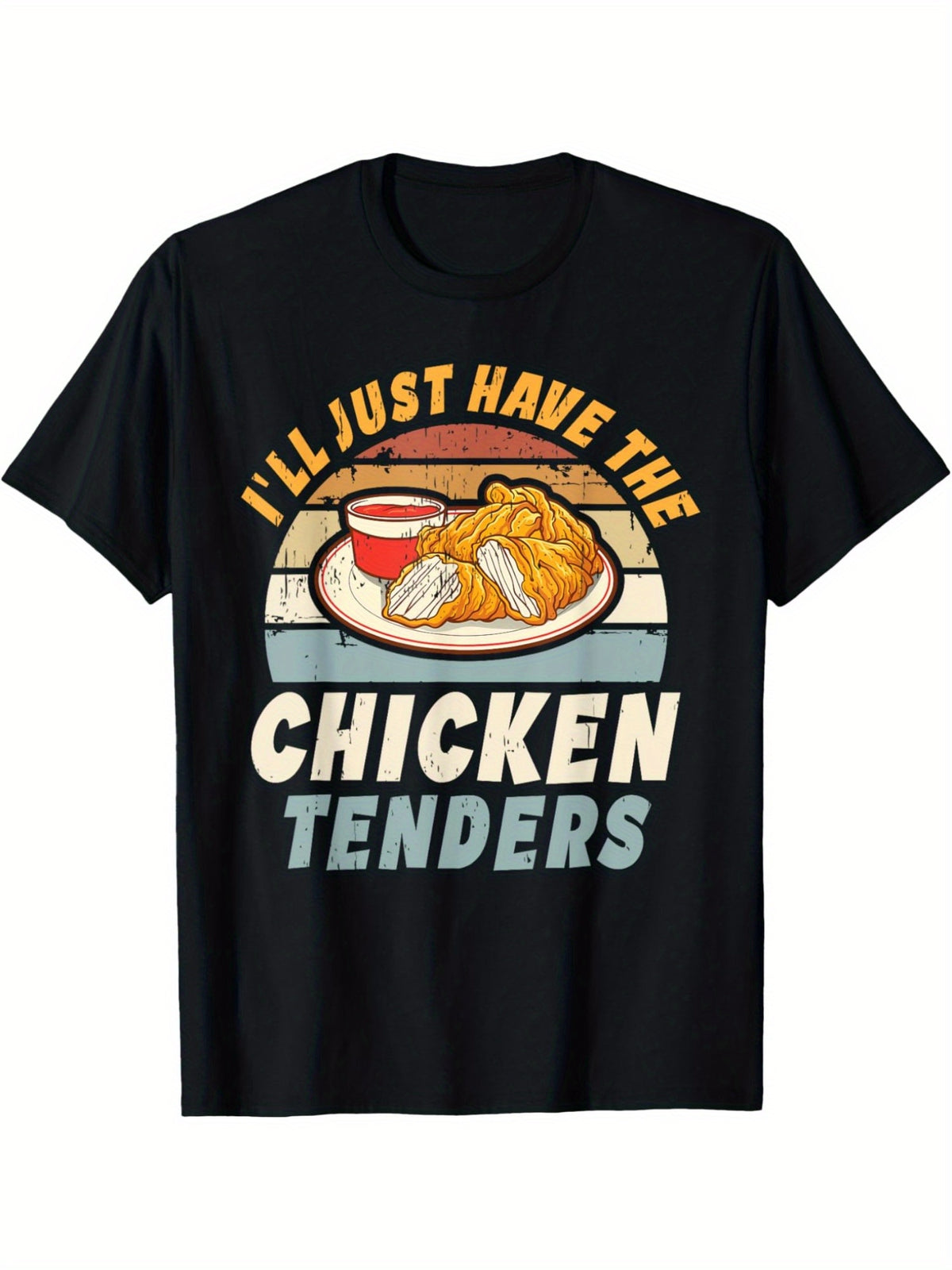 Men's 100% Cotton Retro Graphic T-Shirt - "I'll Just Have The Chicken Tenders" Vintage Print, Soft & Comfortable Short Sleeve Crew Neck Tee for Summer, Casual Casual Attire