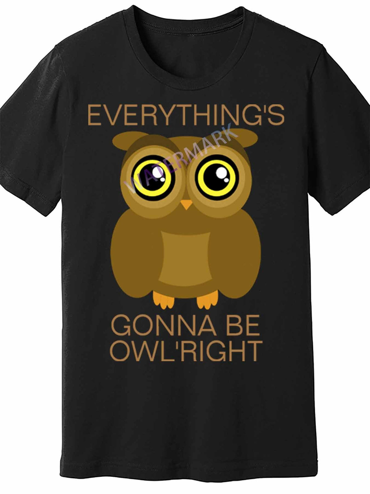 Funny Men's Short Sleeve T-Shirt - "Everything's Gonna Be Owl'Right" Graphic Design, Black, 100% Cotton, Round Neck, Regular Fit, Machine Washable, All-Season Casual Tee for Adults