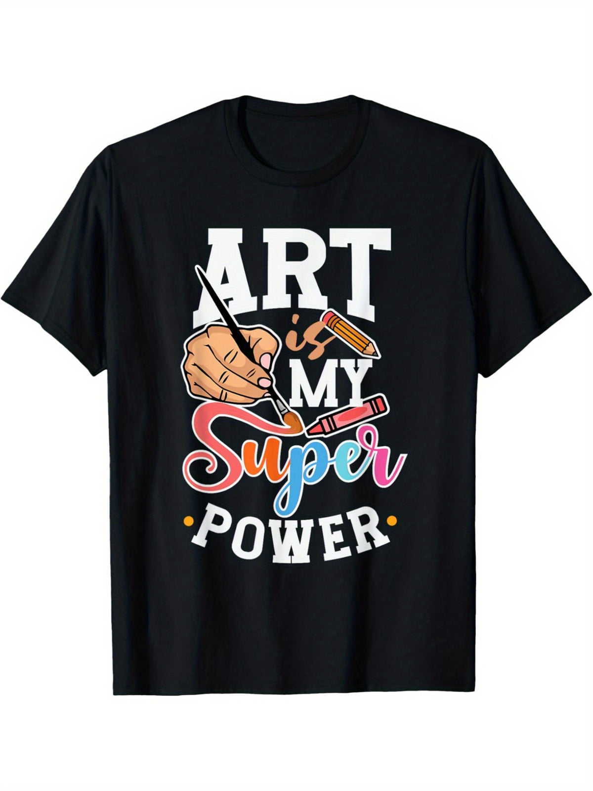 Art is My Superpower Funny Quotes Retro Trendy Printed T-shirt, Men'S Casual and Comfortable T-shirt Summer, Men'S Short-sleeved Top for Everyday Activities Birthday Gift Valentine'S Day Gift to Men