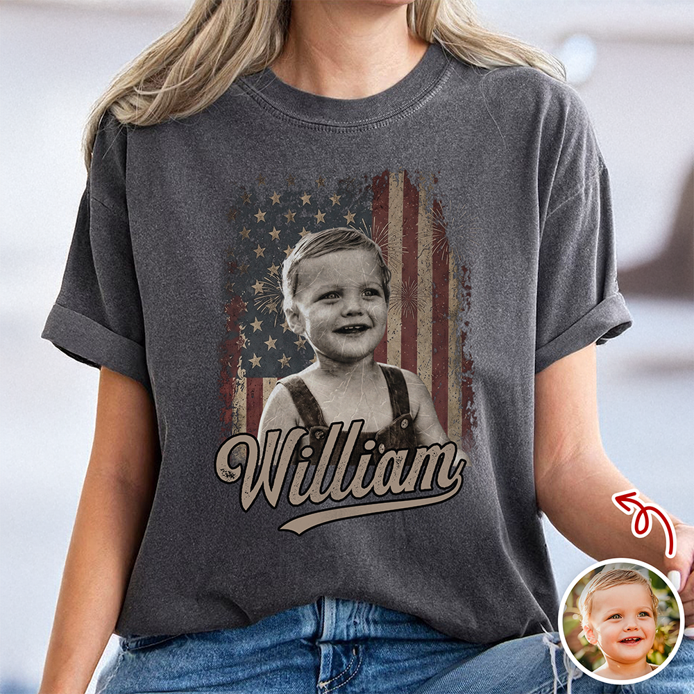 Custom Photo Kids Patriotic Vintage American Flag Comfort Shirt TH10 170245