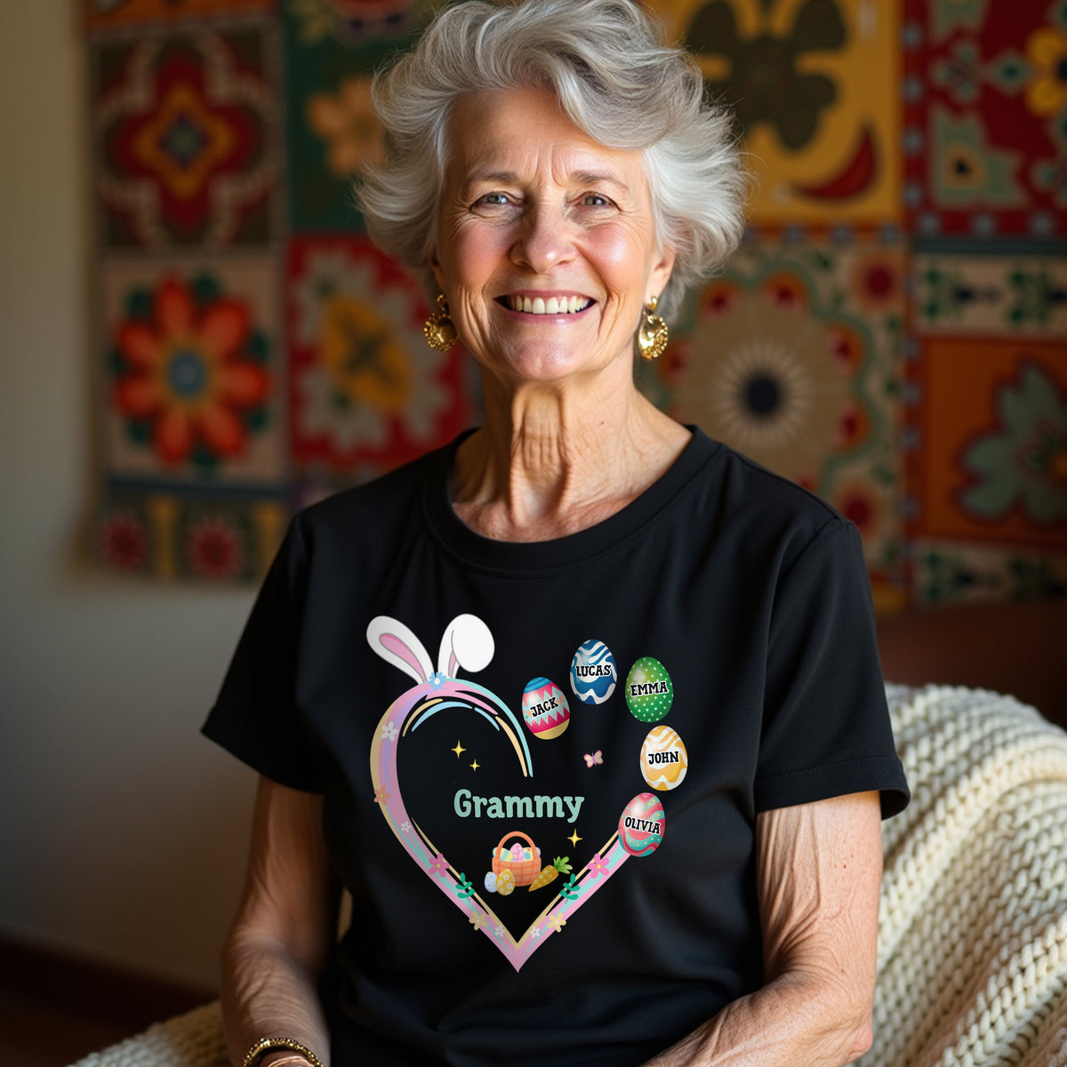 Grandma Easter Heart With Grandkids Bunny Dark Sweatshirt Personalized Gift HO82 893538