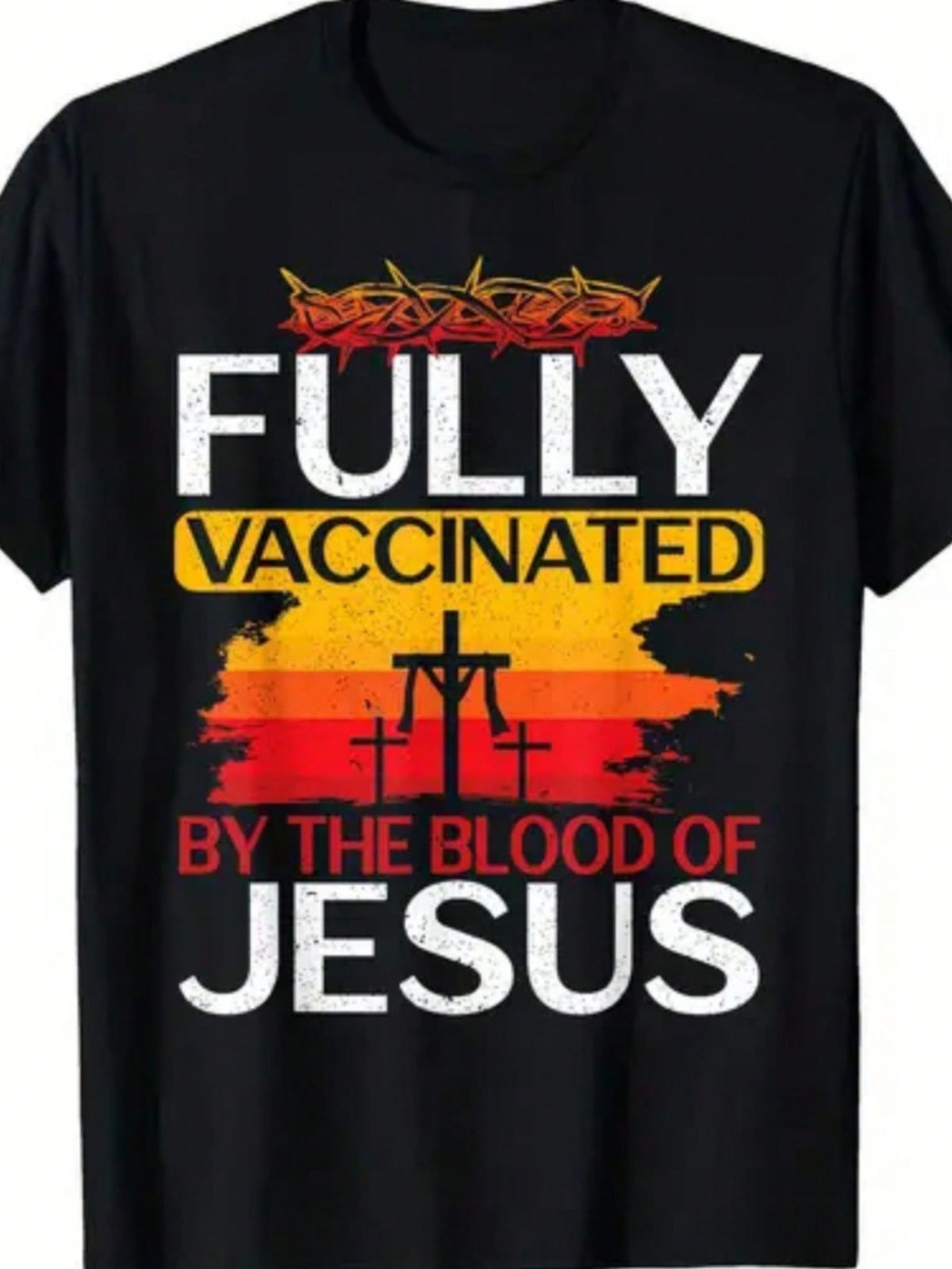 [Soft Cotton Graphic Tee] Soft Breathable URBAN Men's Cotton T-Shirt - "Fully Vaccinated by the Blood of Jesus" Graphic, Crew Neck, Ideal for City Life, Travel, Hiking, Gym & Running, All-Season Comfort