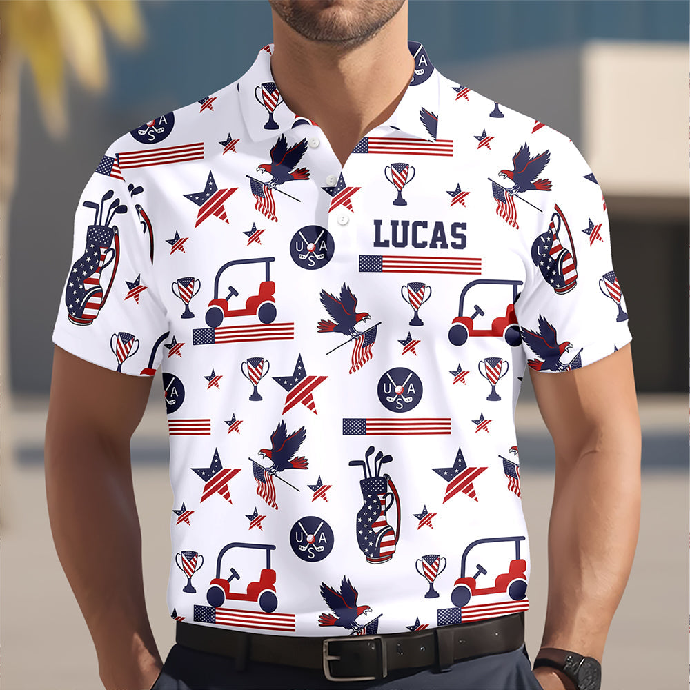 Custom Name Personalized Golf Ball Pattern America Flag Patriotic Polo Shirt HA75 898710