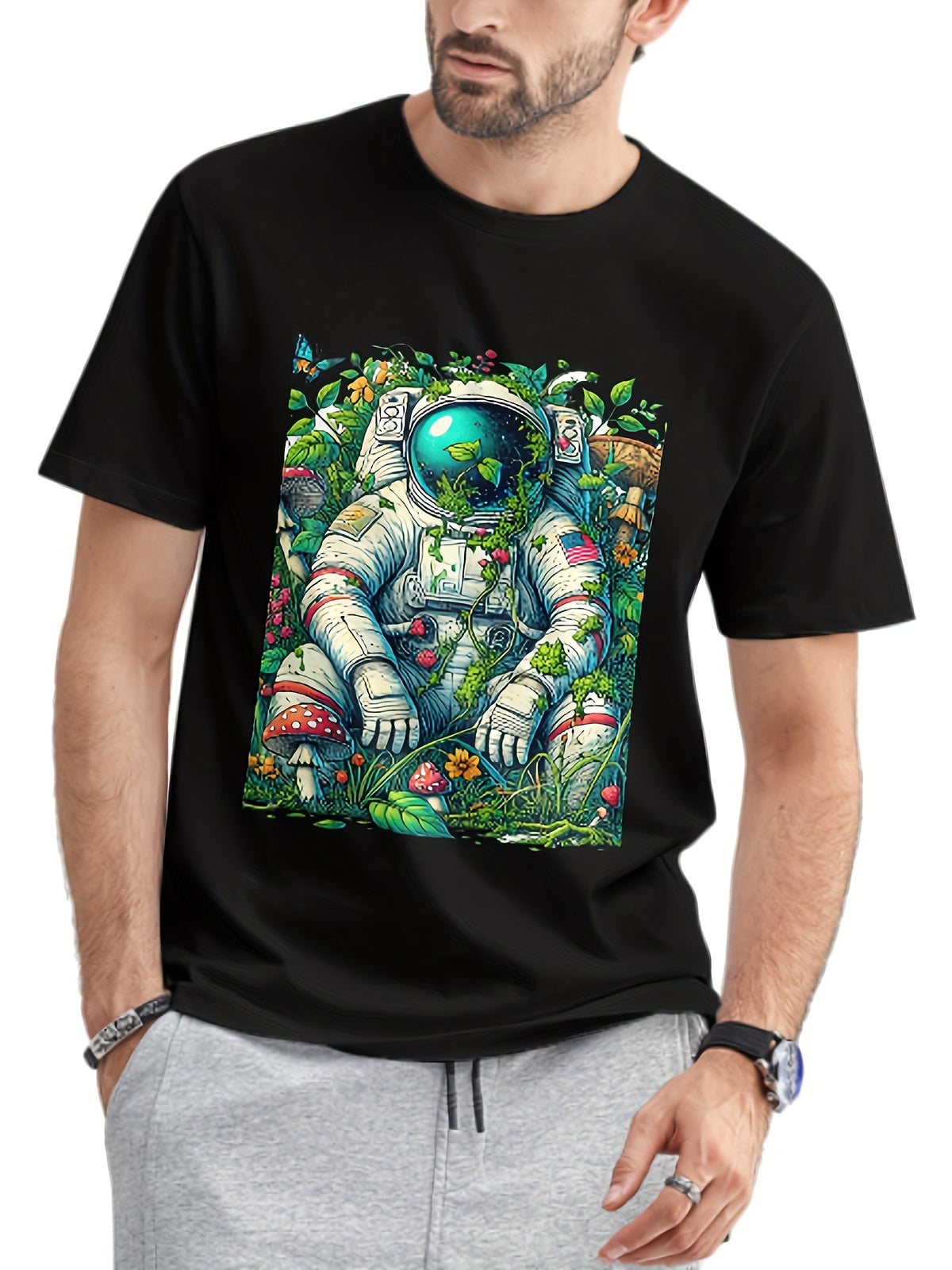 Astronaut Print Graphic Tees For Men S - 3XL Short Sleeve Colorful T-Shirts