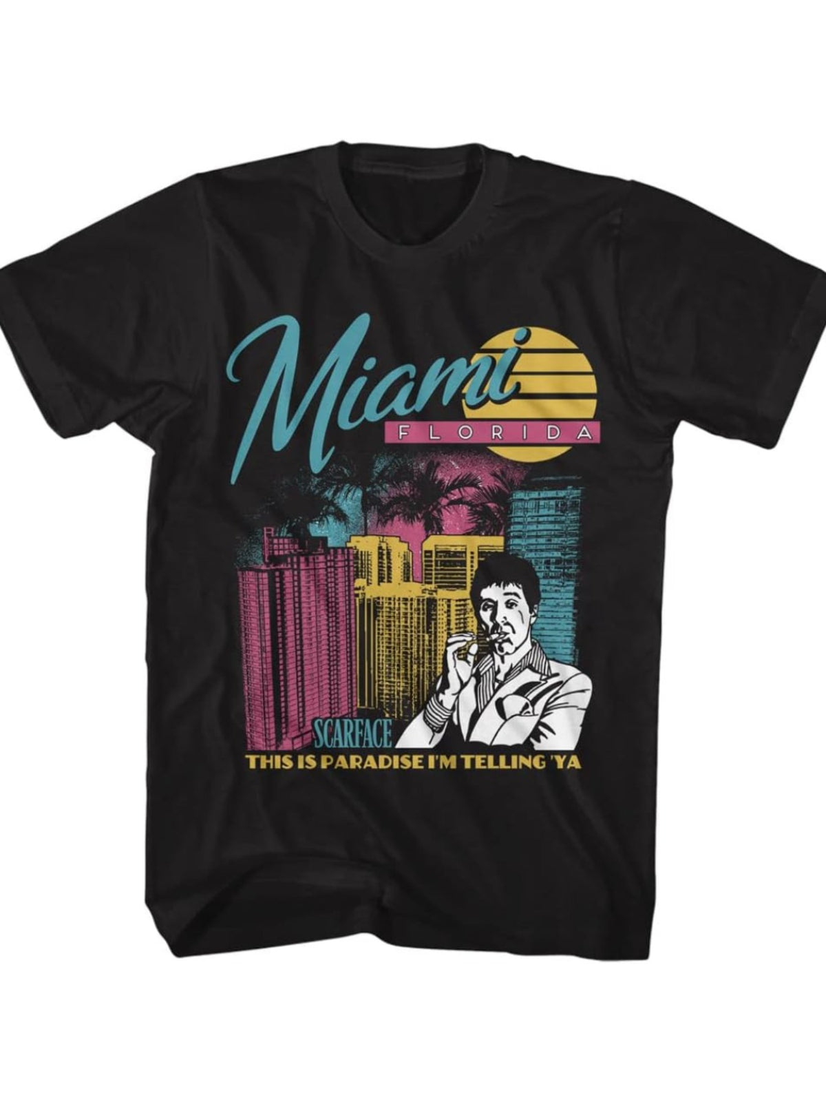 [Cotton Scarface Graphic Tee] 100% Cotton Scarface Miami Florida Graphic Tee - Crew Neck, Short Sleeve, Casual Shirt for Men & Women