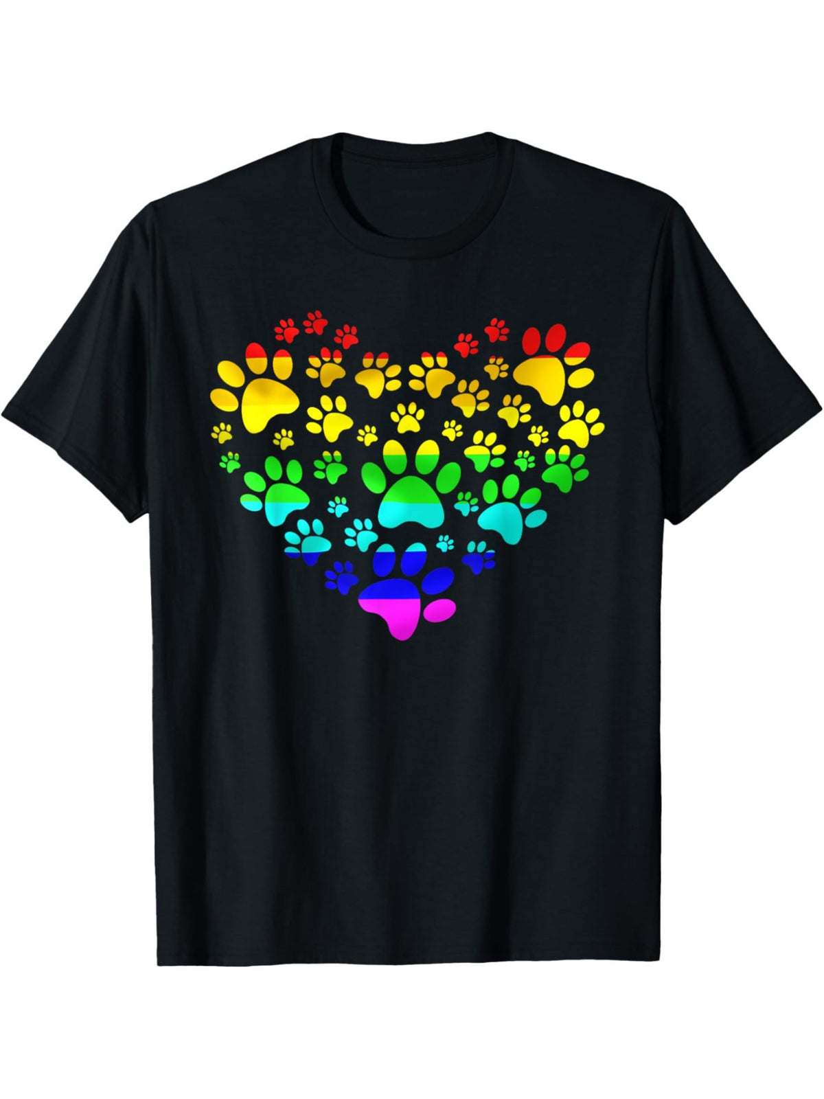 Men's Paw Print Heartbeat Rainbow T-Shirt - 100% Cotton, Casual Short-Sleeved Top for Everyday Activities, Comfortable Summer Tee, Ideal Birthday Gift, Heart Print T Shirt, Retro Trendy Printed, Funny