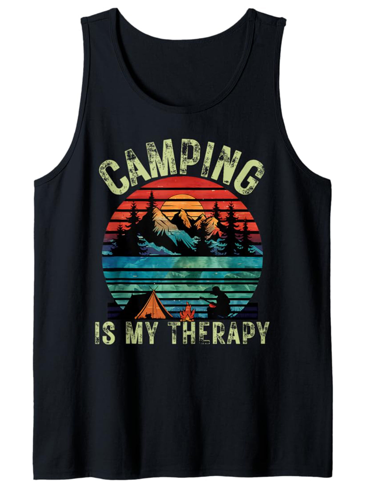 Men'S Cotton Comfy Sleeveless With Camping Print Tank Tops, Graphic Tank Tops Men'S Outdoor Clothes, Men'S Clothing, Casual Crew Neck Tank Tops For Men, Gift For Men