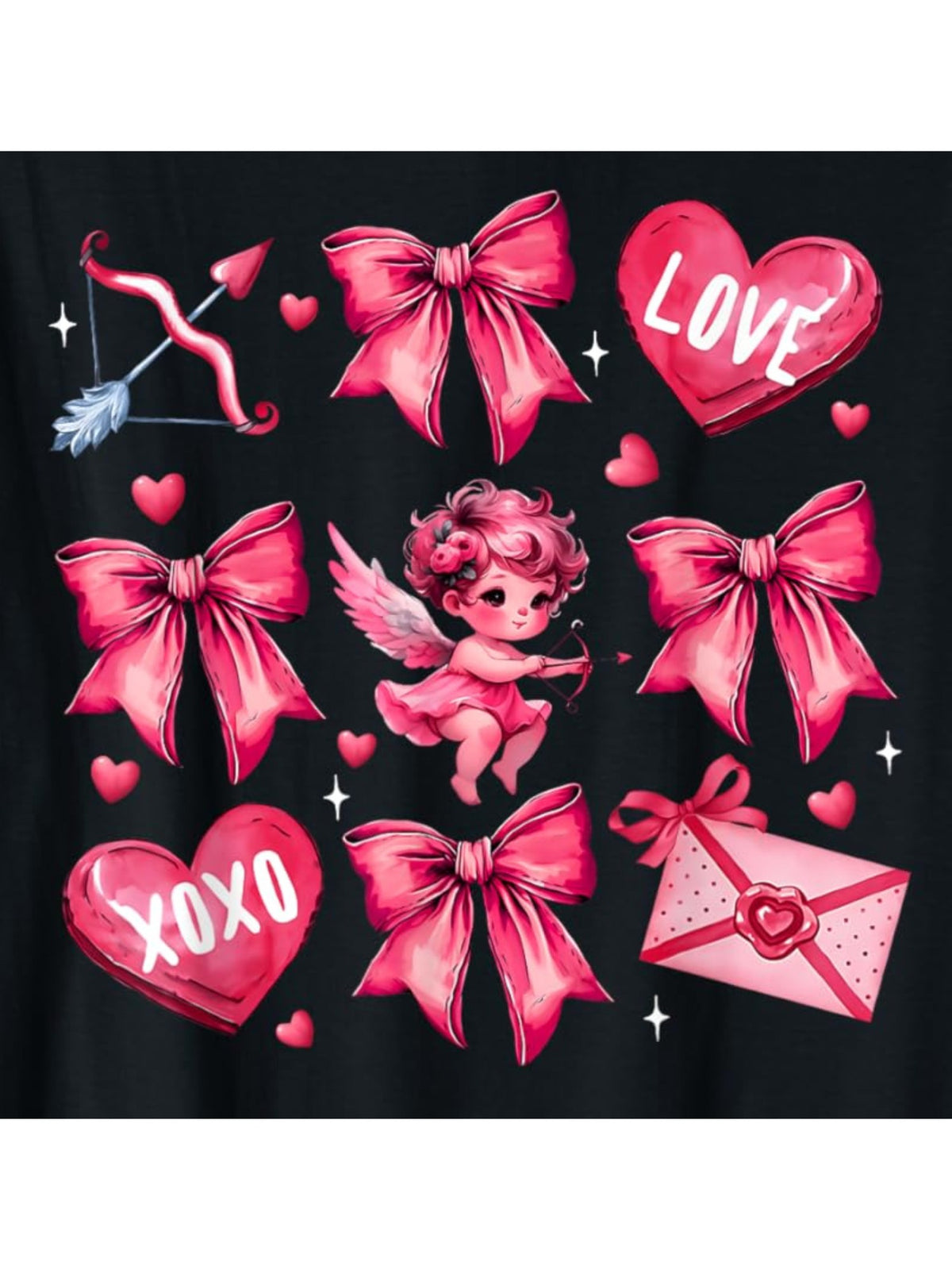 Men's Black Cotton T-Shirt with Playful Cupid & Valentine's Day Quotes - Comfortable, Casual Short-Sleeve Top with Pink Bow & Heart Accents, Ideal for Casual Attire & Gifts