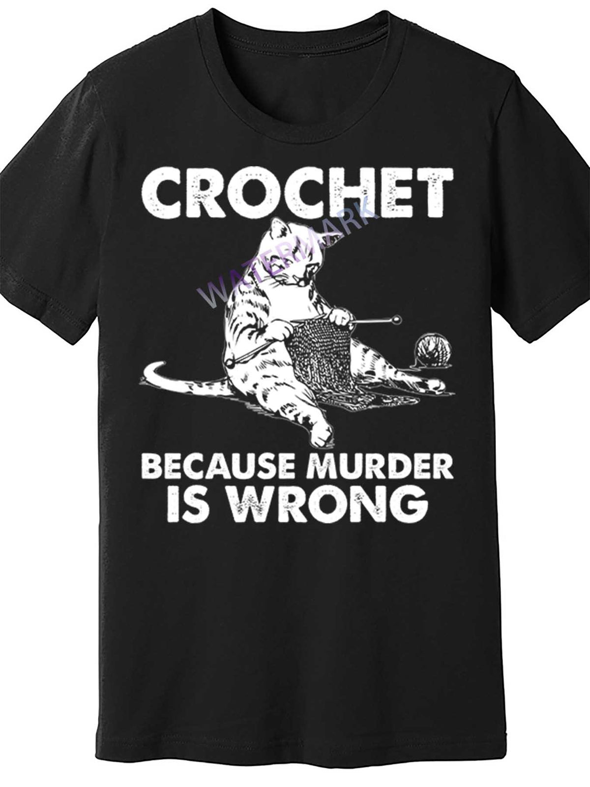 Funny 'Crochet Because Murder Is Wrong' Cat Graphic Men's T-Shirt - Soft Cotton, Short Sleeve, Crew Neck, Black, Casual Fit, Machine Washable, Graphic Tee | Playful Design | Medium Elasticity Fabric, Cat Shirt