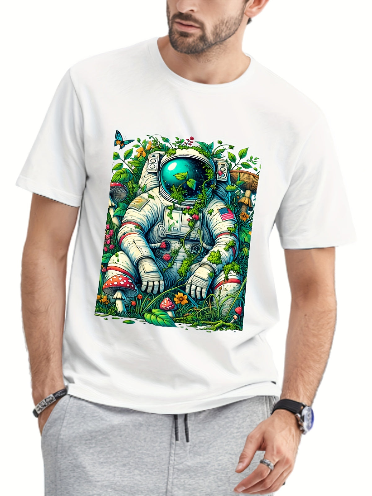 Astronaut Print Graphic Tees For Men S - 3XL Short Sleeve Colorful T-Shirts