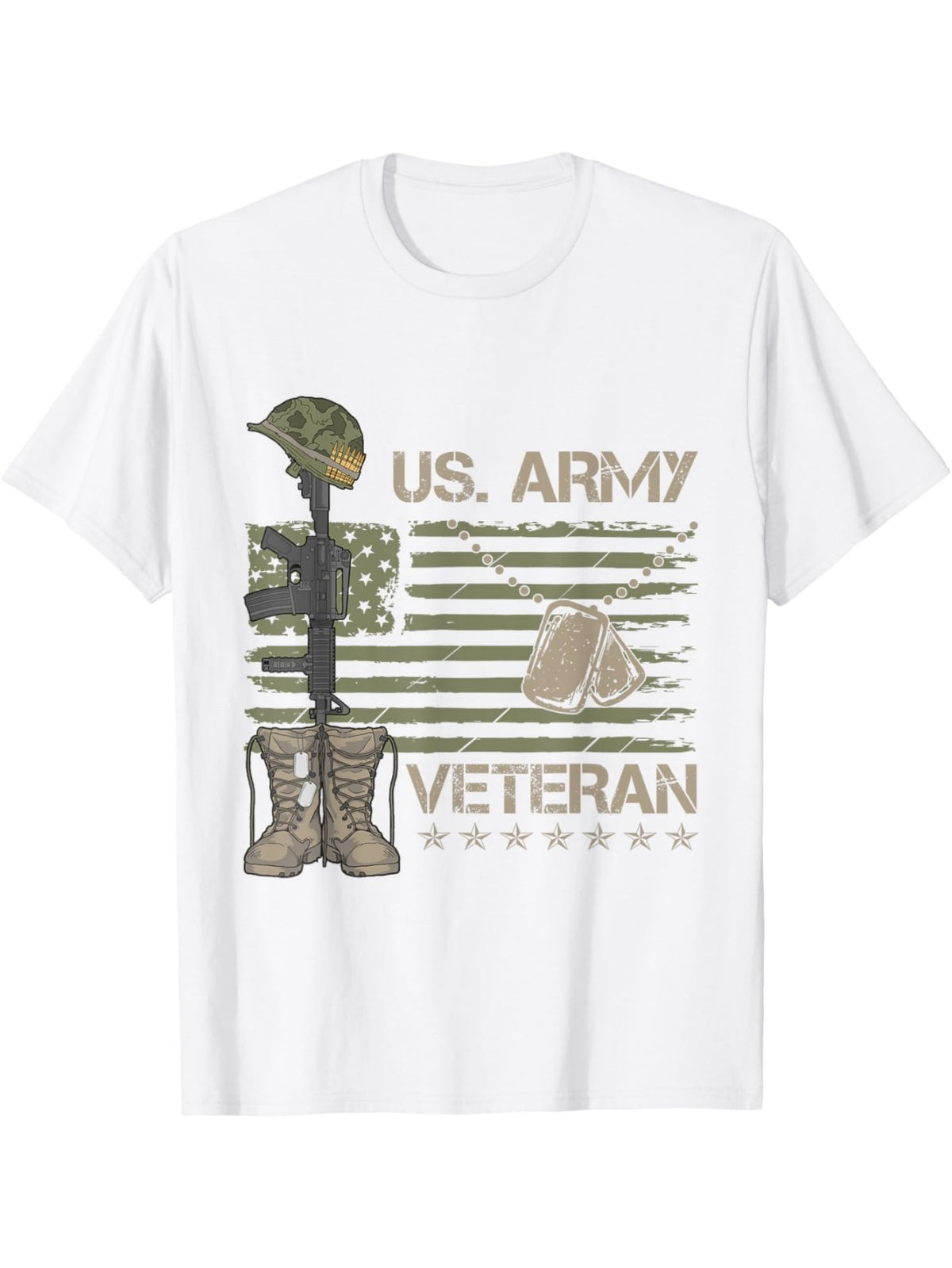 1pc EWH Men'S Casual Cotton T-Shirt with U.S. Army Veteran Print, Crew Neck, Slight Stretch, All-Season Loose Fit, Patterned Knit Fabric