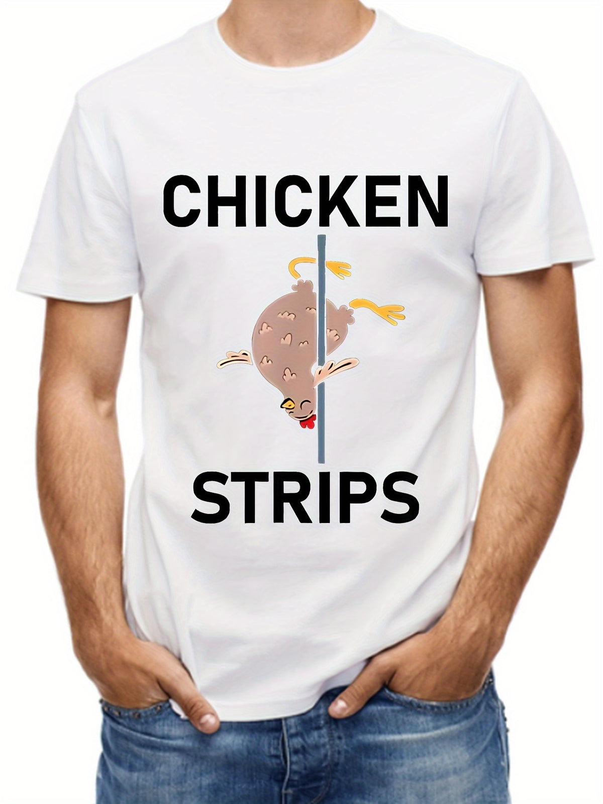 Chicken Print Men's Cotton T-shirt, Casual Short Sleeve Crew Neck T-shirt, Men's Tee For Outdoor