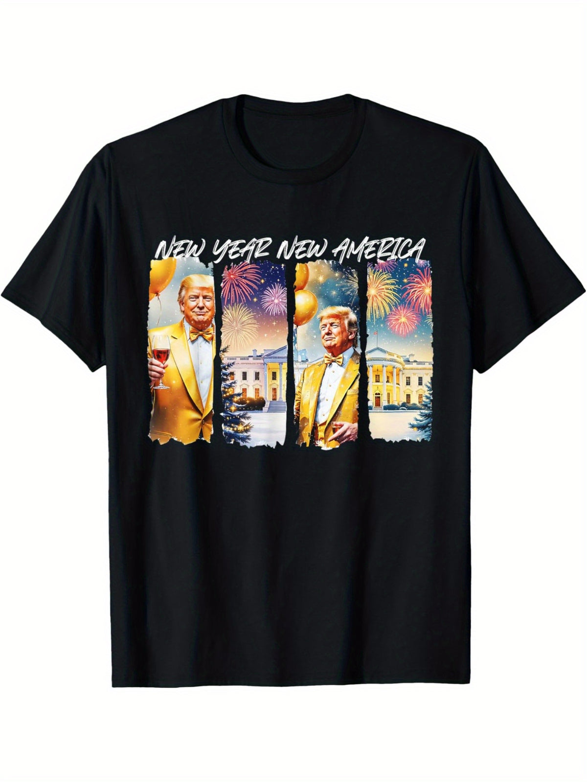 New Year New America Funny Trump Retro Trendy Printed T-shirt, Men'S Casual and Comfortable T-shirt Summer, Men'S Short-sleeved Top for Everyday Activities Birthday Gift To Men