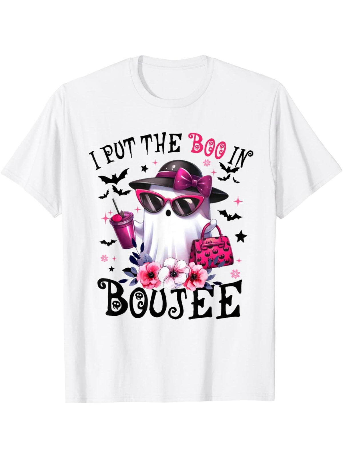 EWHI Put The Boo In Boujee Halloween Cute Lady Ghost Girls T-Shirt