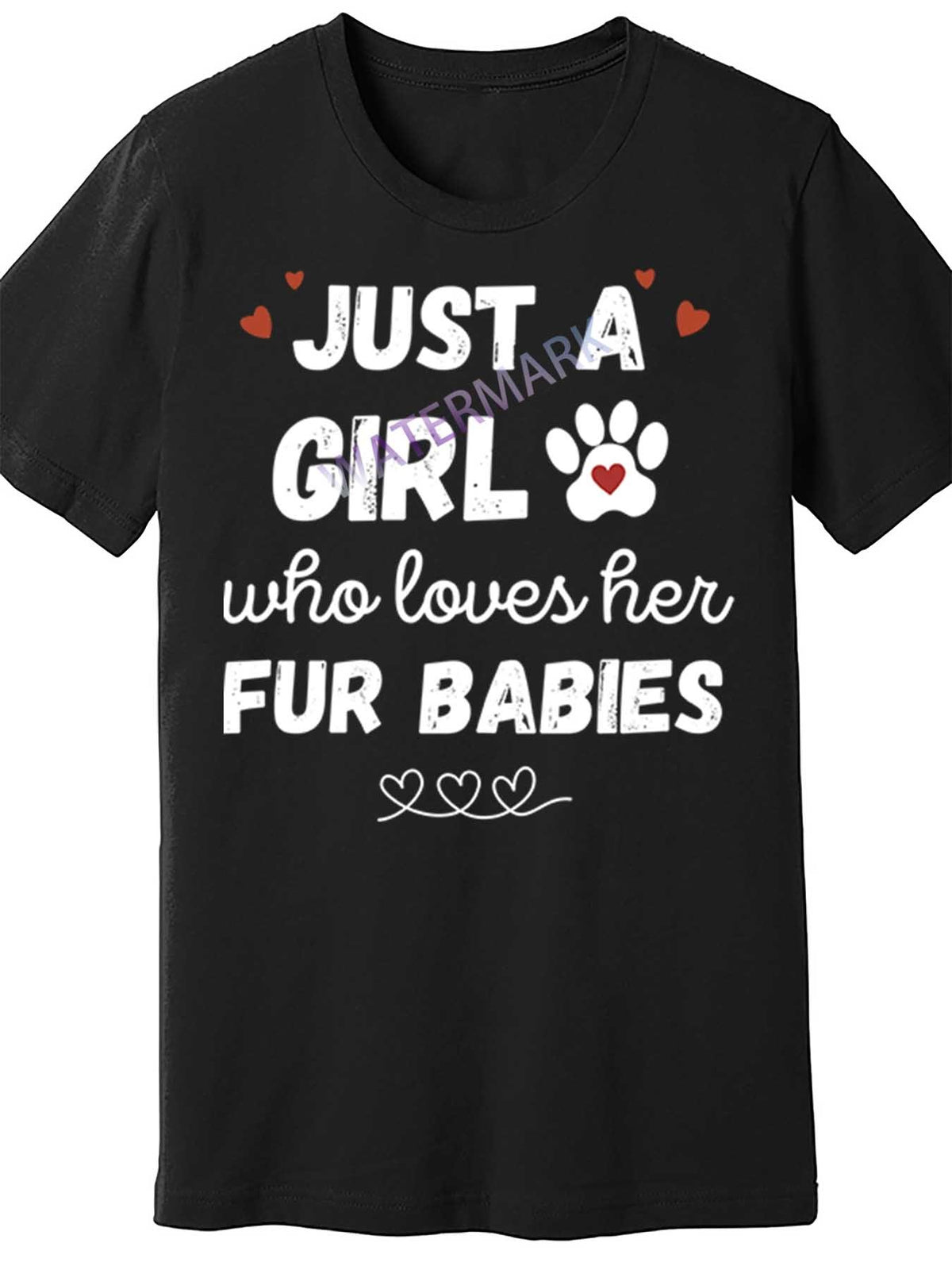 Funny 'Just a Girl Who Loves Her Fur Youngsters' Men's Short Sleeve T-Shirt - 100% Cotton, Black, Casual Round Neck Tee with Paw Print & Heart Design, Perfect Gift for Pet Lovers, Pet Lover Apparel | Round Neck Shirt | Cotton Fabric