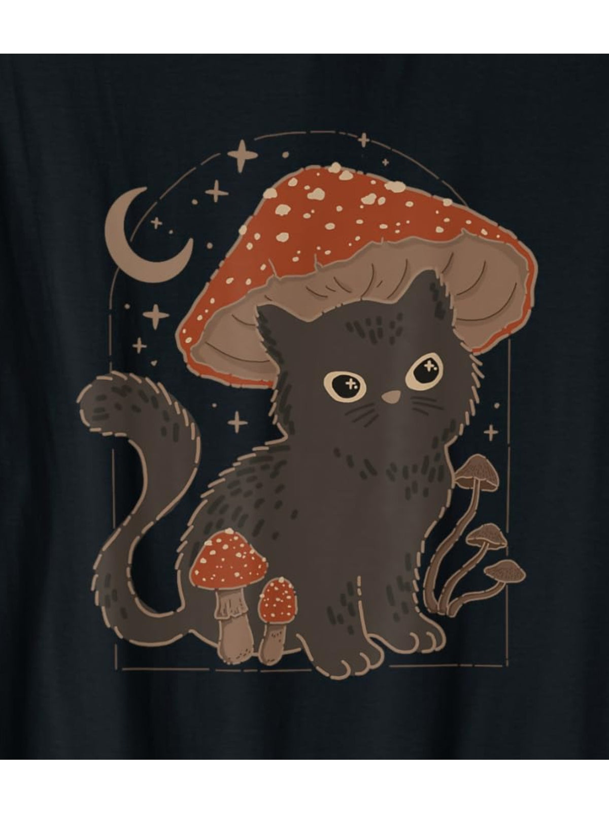 Men's Vintage-Inspired Cat & Mushroom Print T-Shirt - Soft Cotton, Casual Fit for Summer, Perfect Gift Idea, Grunge Aesthetic, Short-sleeved, Birthday Gift