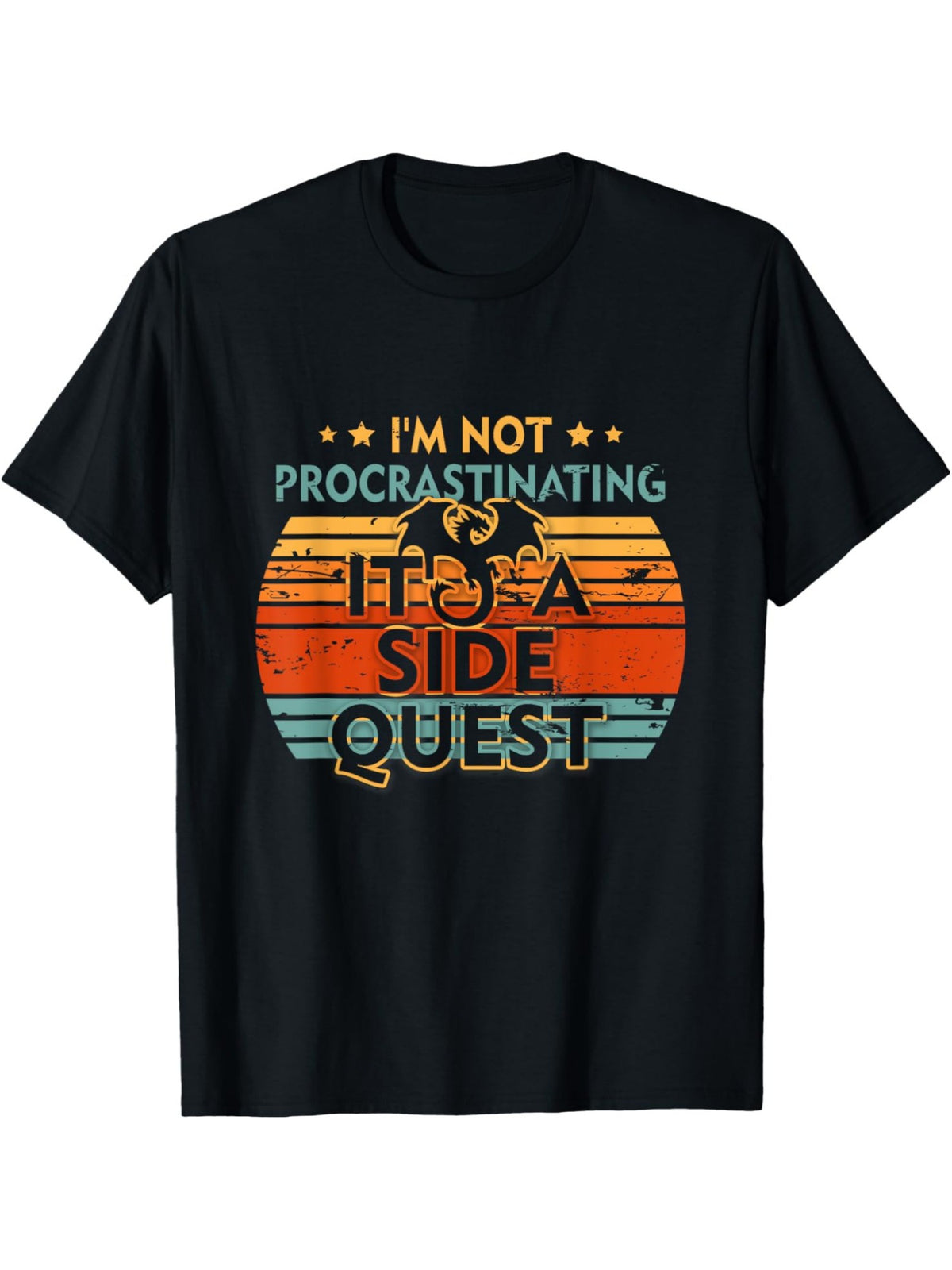 I'm Not Procrastinating I'm Doing Side Quests Retro Trendy Printed T-shirt, Men'S Casual and Comfortable T-shirt Summer, Men'S Short-sleeved Top for Everyday Activities Birthday Gift to Men