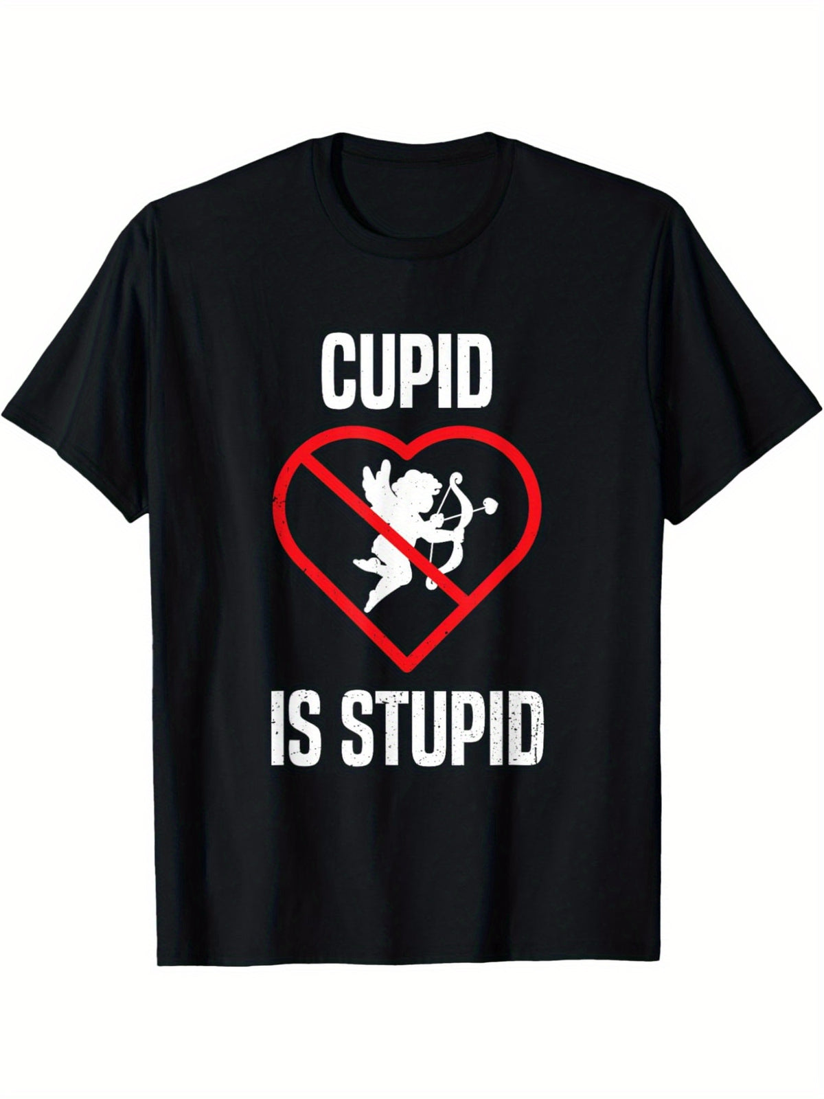 Cupid Is Stupid Funny Valentine'S Day Quotes Retro Trendy Printed T-shirt, Men'S Casual and Comfortable T-shirt Summer, Men'S Short-sleeved Top for Everyday Activities Birthday Gift Valentine'S Day Gift to Men