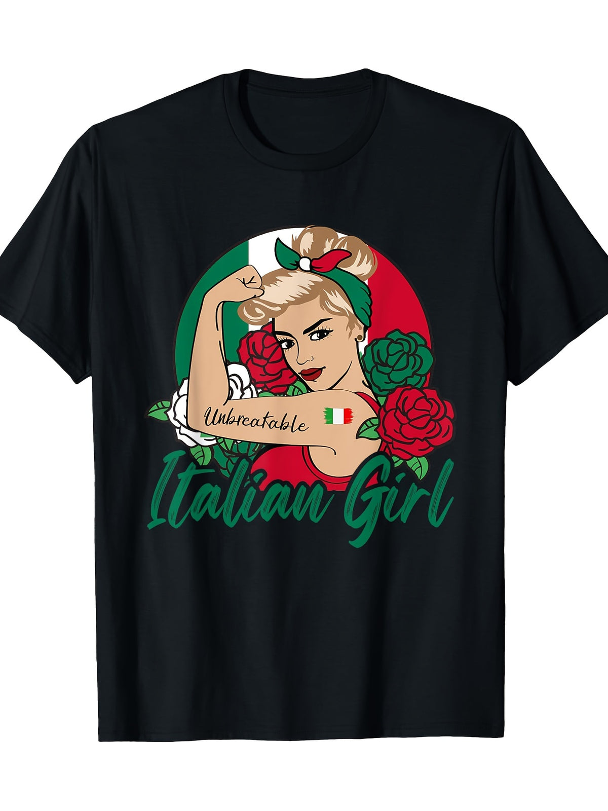 Italia Girl Italy Woman Italian Flag T-Shirt100% Cotton -220gT-Shirt