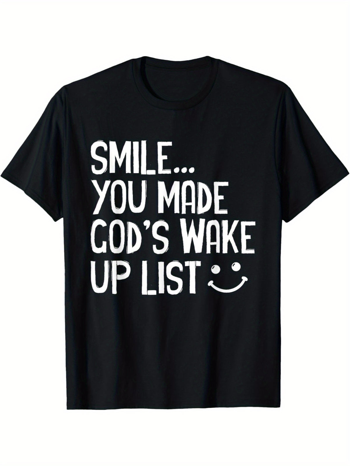 Smile You Made God'S Wake Up List Christian Retro Trendy Printed T-shirt, Men'S Casual and Comfortable T-shirt Summer, Men'S Short-sleeved Top for Everyday Activities Birthday Gift to Men