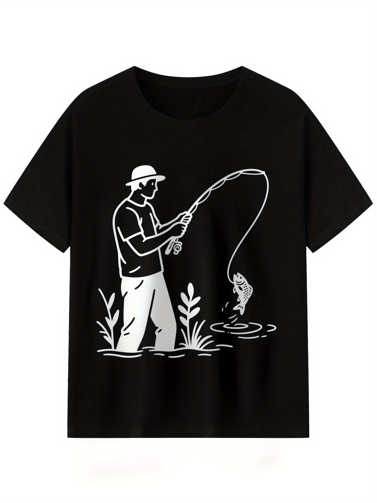 1pc, 100% Cotton T-Shirt, Angler T-Shirt, Interesting Fishing T-Shirt, Comfortable And Breathable for Men