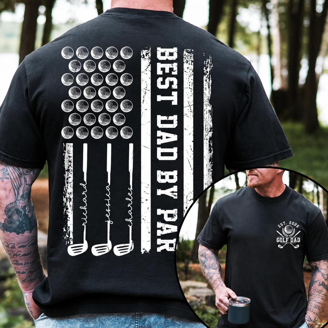 Personalized Best Dad By Par Back & Front Dark Shirt - Gift For Dad, Golf Dad HO82 902362