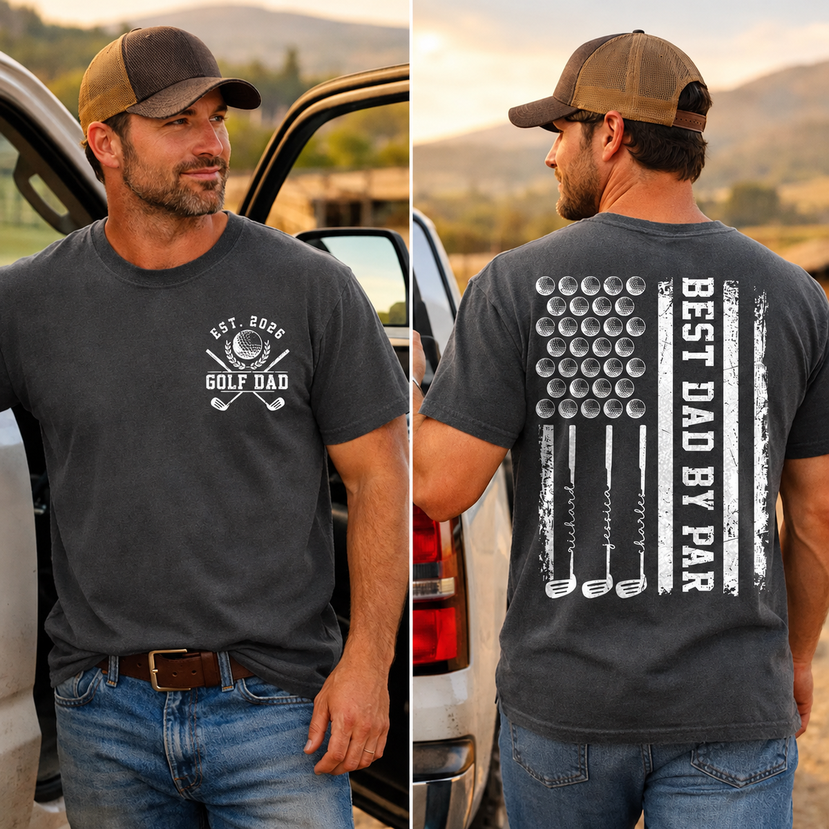 Personalized Best Dad By Par Back & Front Dark Shirt - Gift For Dad, Golf Dad HO82 902362