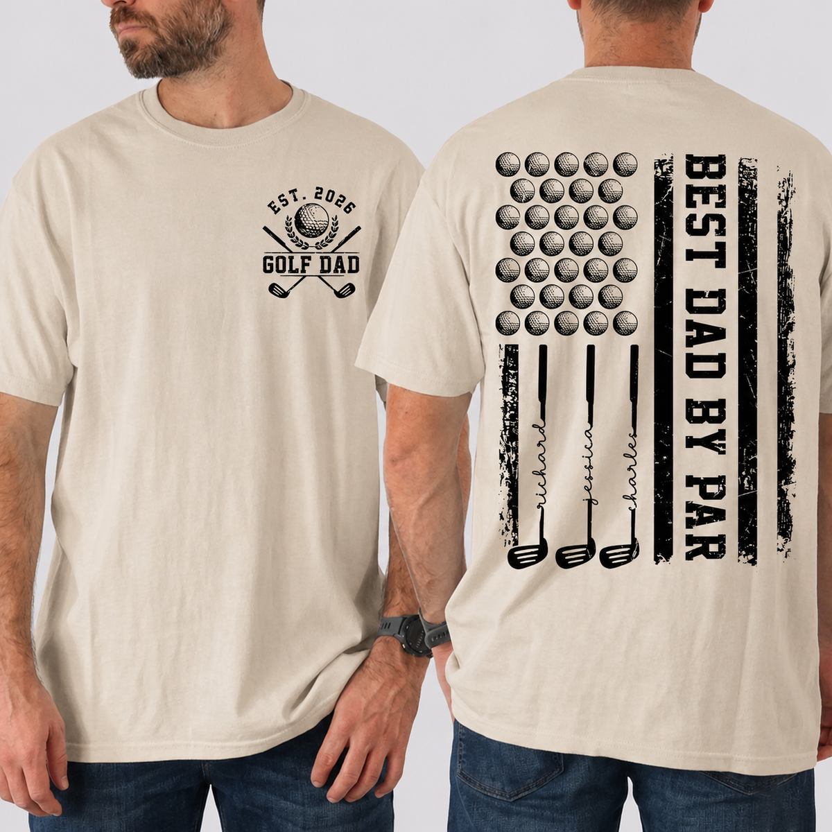 Personalized Best Dad By Par Back & Front Dark Shirt - Gift For Dad, Golf Dad HO82 902362