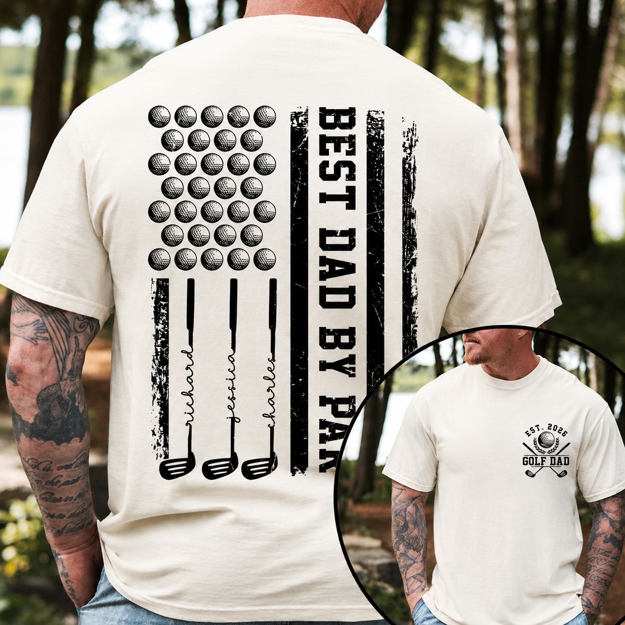 Personalized Best Dad By Par Back & Front Dark Shirt - Gift For Dad, Golf Dad HO82 902362