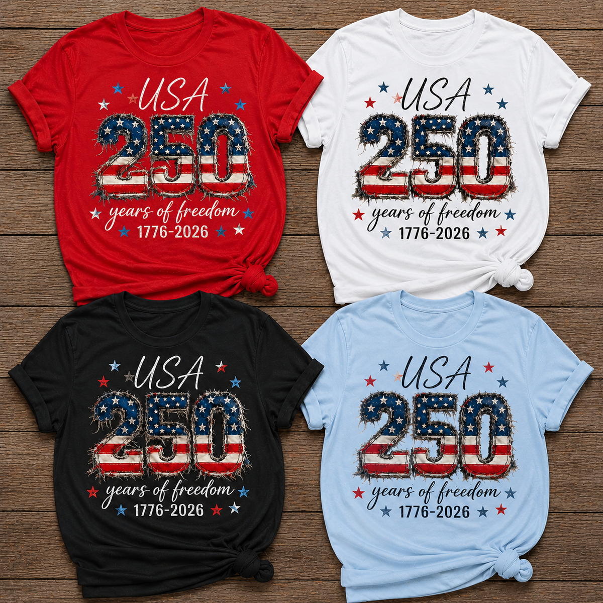 4th of July, 250th Anniversary Faux Patchwork, Independence Day Shirt TH10 170117