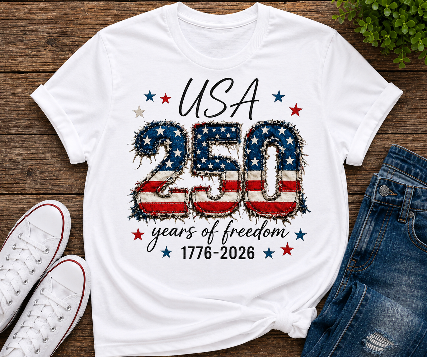 4th of July, 250th Anniversary Faux Patchwork, Independence Day Shirt TH10 170117