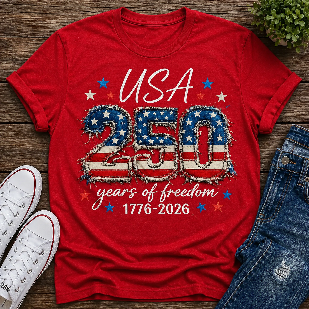4th of July, 250th Anniversary Faux Patchwork, Independence Day Shirt TH10 170117