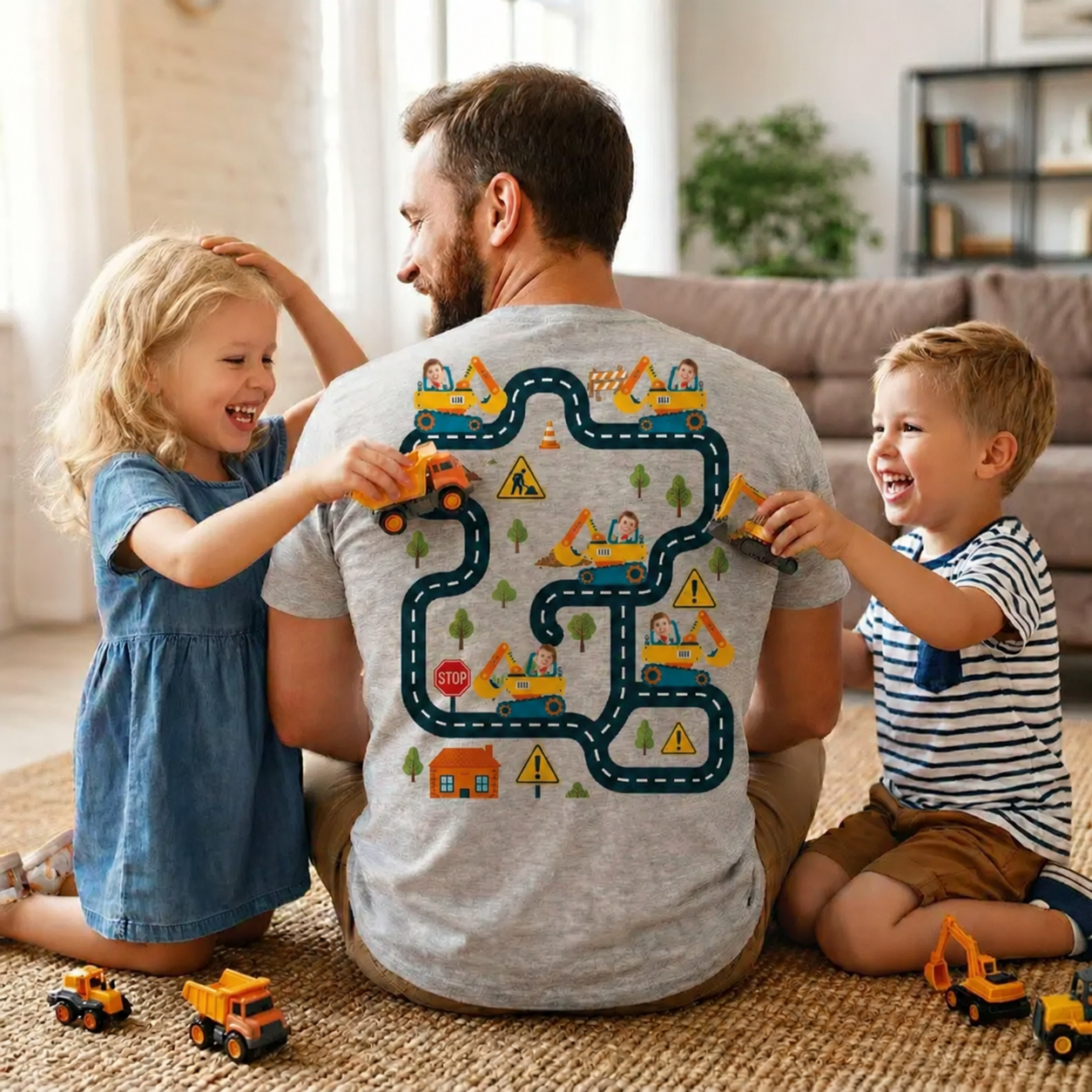Custom Kid Photo Tired Dads Club Construction Car Track Shirt TH10 169835