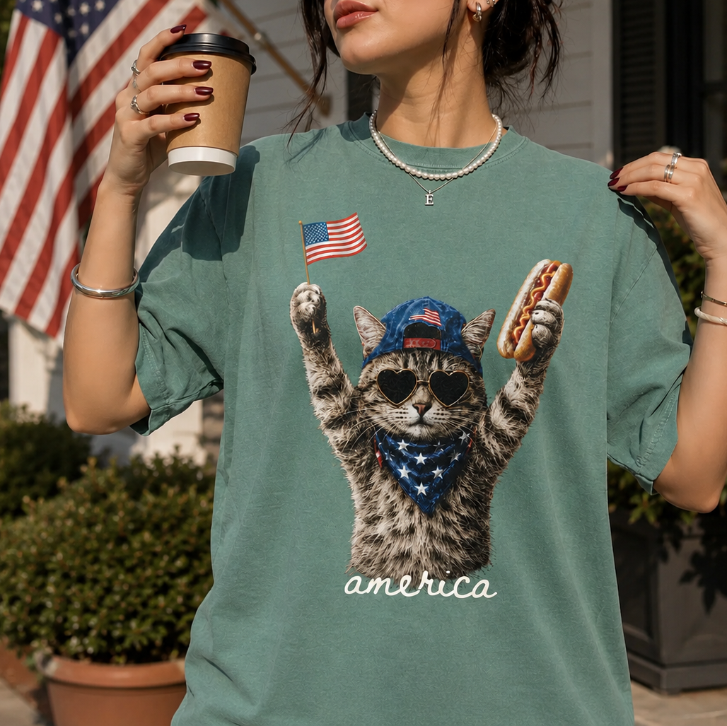 Custom Cat Photo Patriotic 4th Of July Cat Comfort Colors Shirt Cat Lover Gift CH07 911892