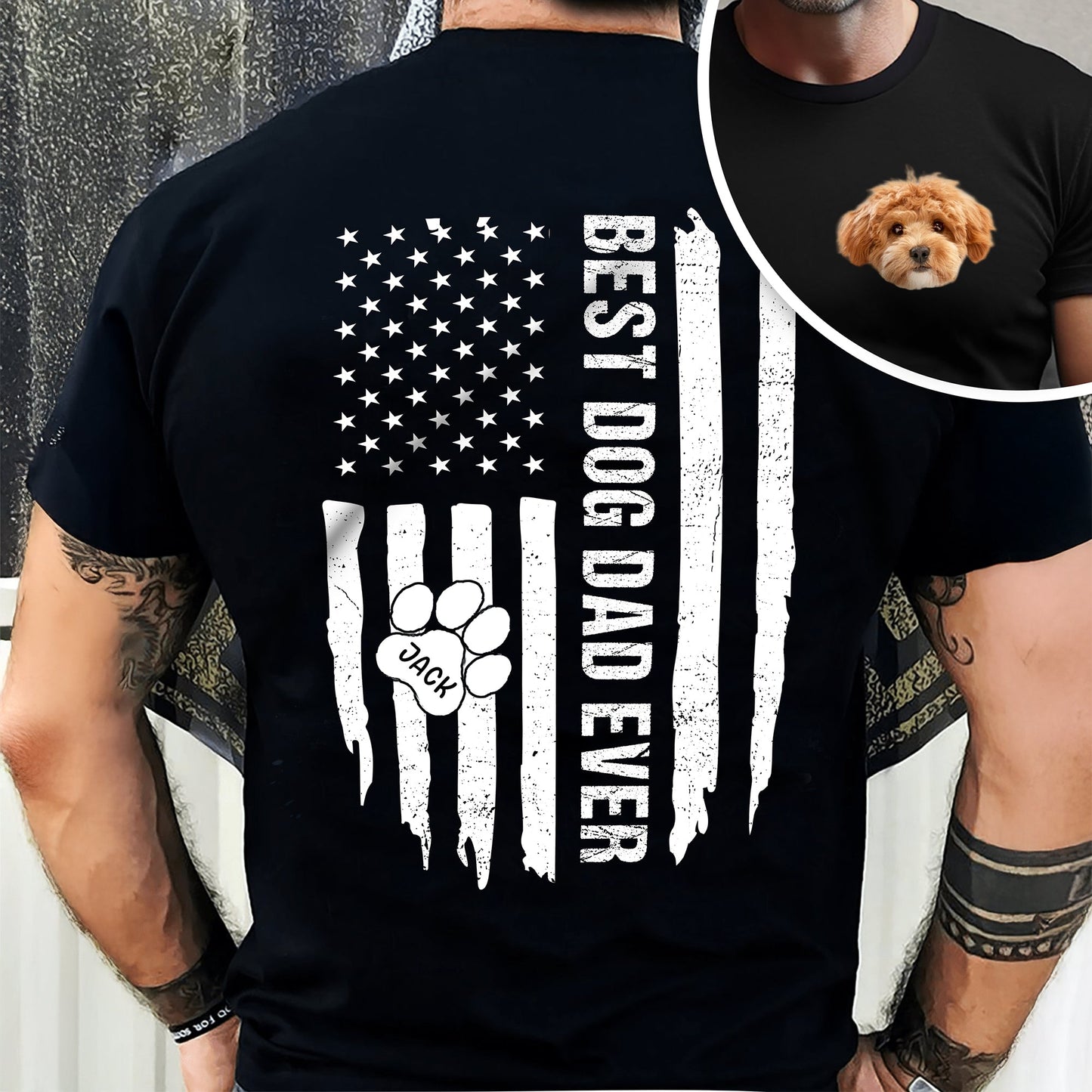 Custom Photo Best Dog Dad Ever Back & Front Dark Shirt Gift For Dad TH10 169585