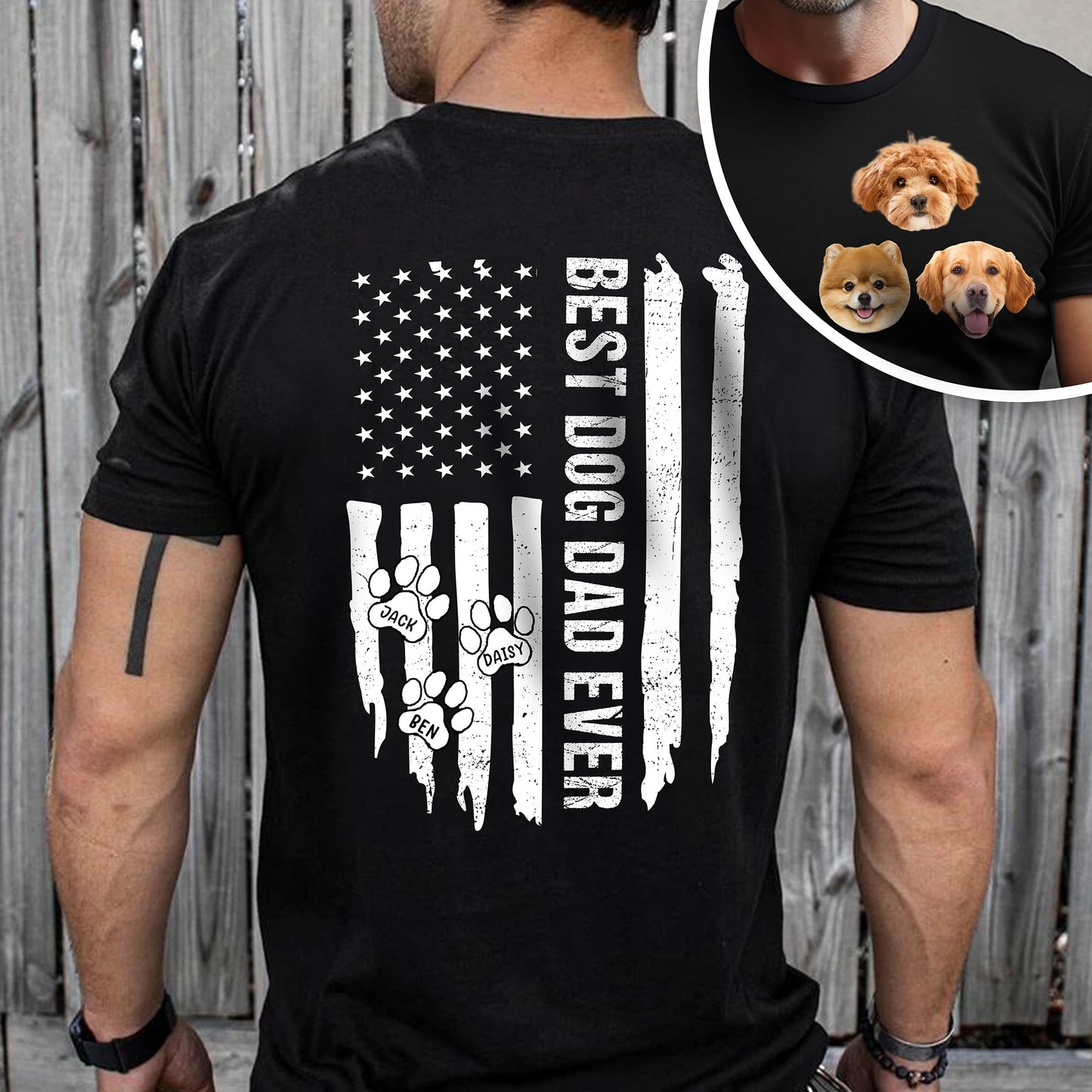Custom Photo Best Dog Dad Ever Back & Front Dark Shirt Gift For Dad TH10 169585