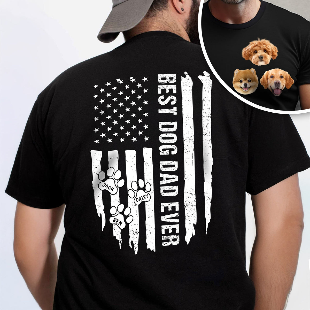 Custom Photo Best Dog Dad Ever Back & Front Dark Shirt Gift For Dad TH10 169585