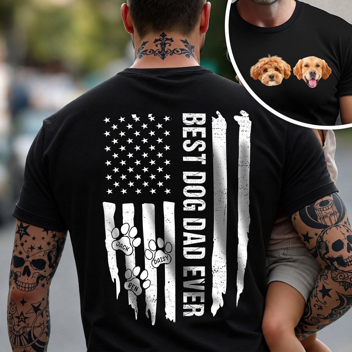 Custom Photo Best Dog Dad Ever Back & Front Dark Shirt Gift For Dad TH10 169585