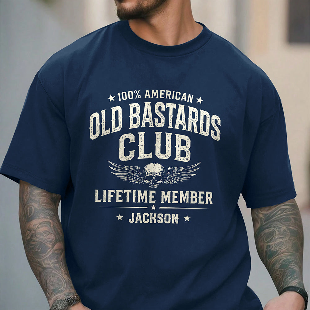 Custom Name 100% American Old Bastards Club Lifetime Member Dark Shirt - Funny Shirt For Dad, Husband HO82 902776