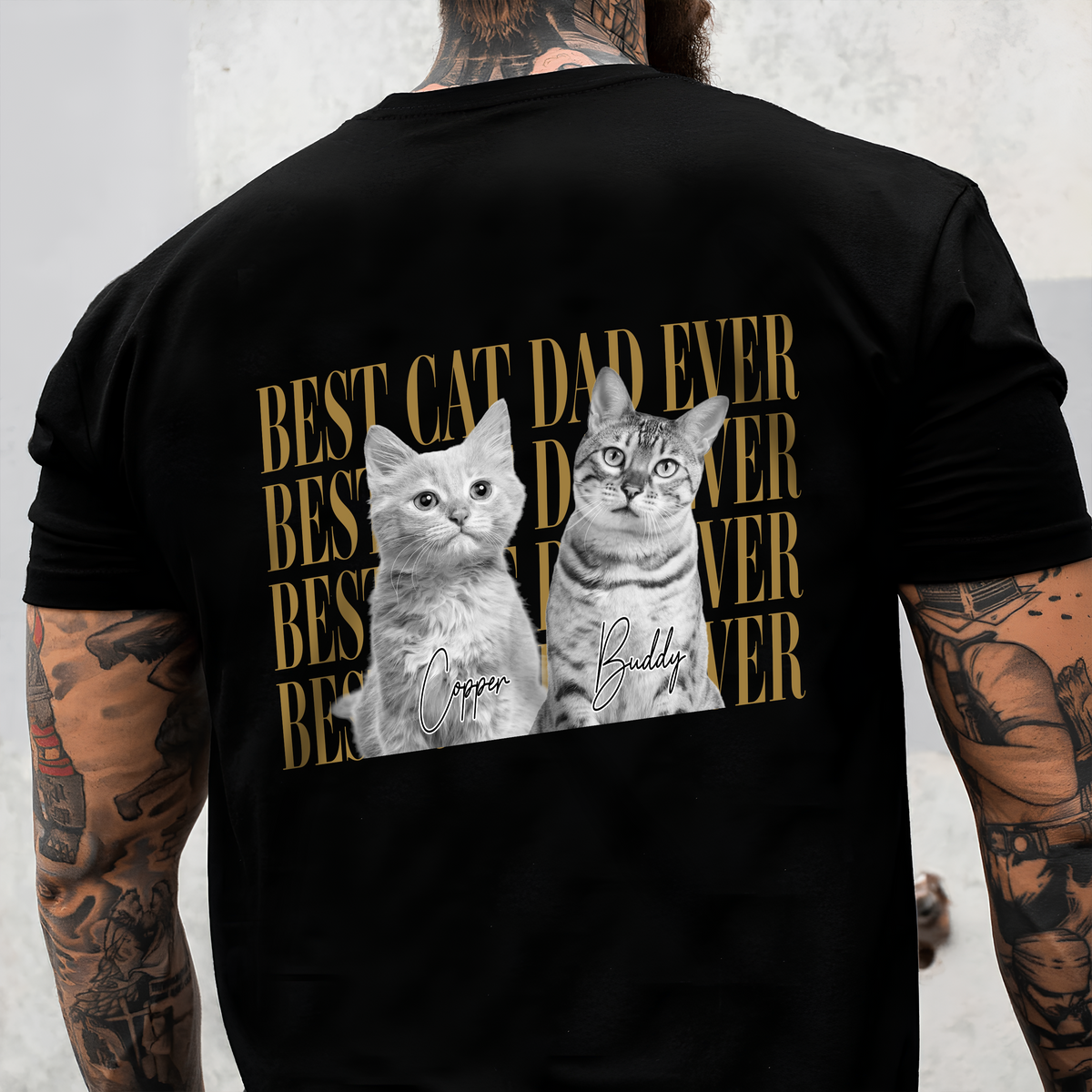 Custom Vintage Photo Best Dog Dad Ever, Best Cat Dad Ever Back Dark Shirt CH07 911538