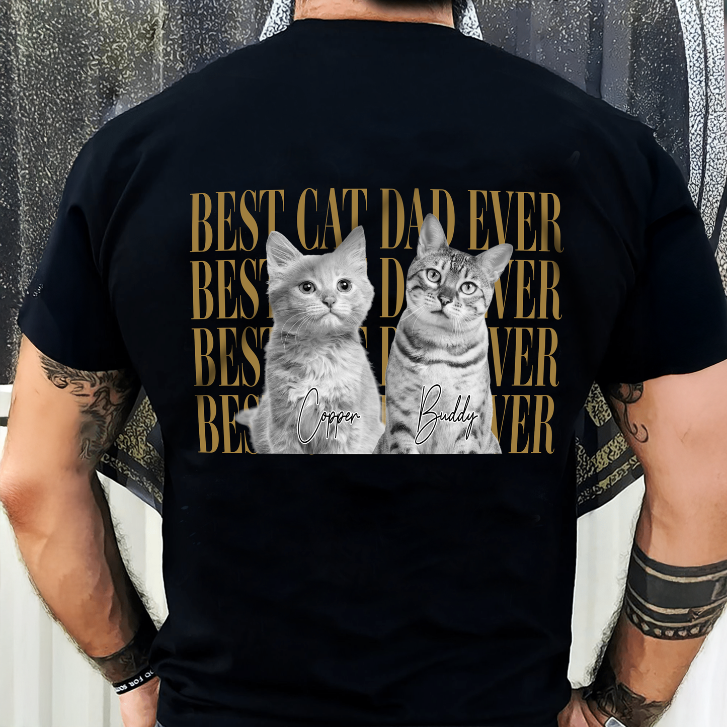 Custom Vintage Photo Best Dog Dad Ever, Best Cat Dad Ever Back Dark Shirt CH07 911538