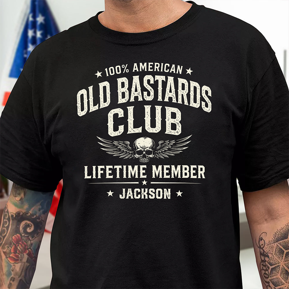 Custom Name 100% American Old Bastards Club Lifetime Member Dark Shirt - Funny Shirt For Dad, Husband HO82 902776