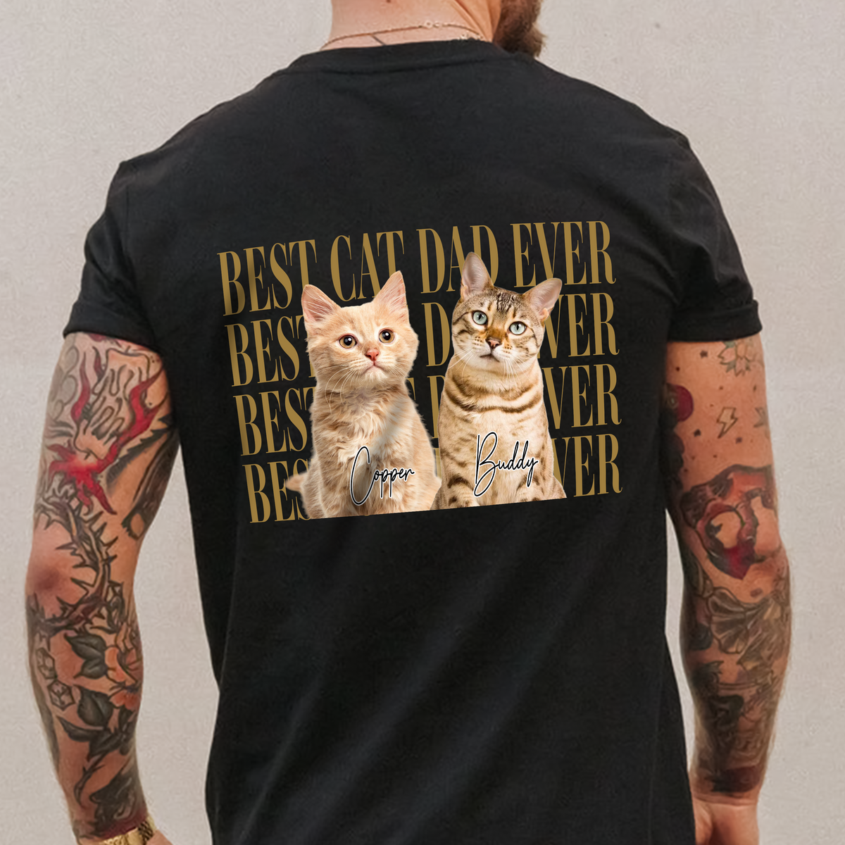 Custom Vintage Photo Best Dog Dad Ever, Best Cat Dad Ever Back Dark Shirt CH07 911538