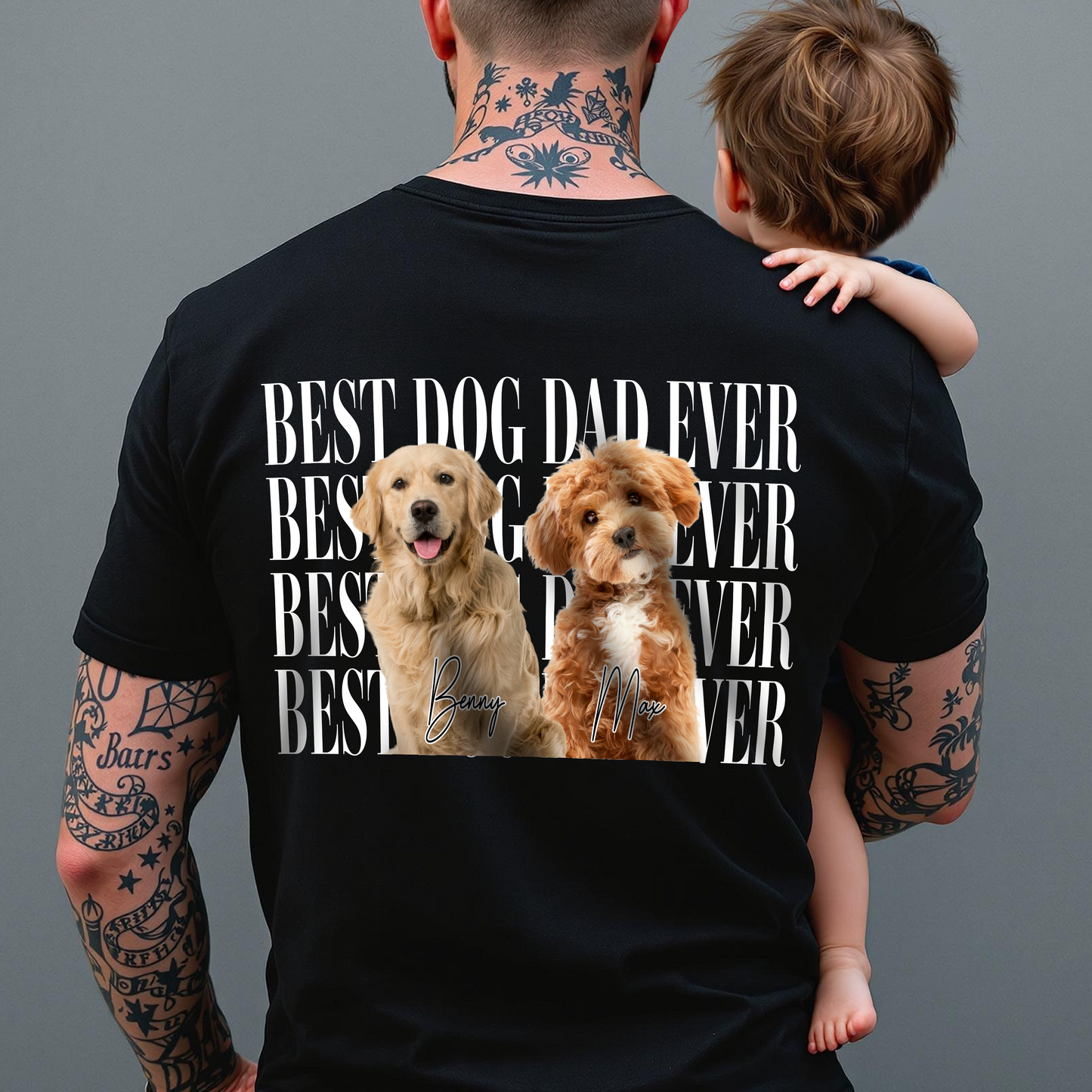 Custom Vintage Photo Best Dog Dad Ever, Best Cat Dad Ever Back Dark Shirt CH07 911538