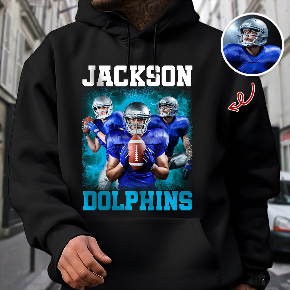 Custom Photo Football Player Bootleg Tee - Personalized Dark Shirt CH07 899480