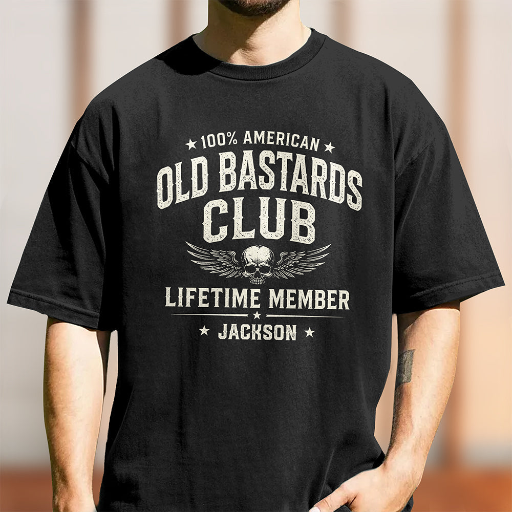 Custom Name 100% American Old Bastards Club Lifetime Member Dark Shirt - Funny Shirt For Dad, Husband HO82 902776