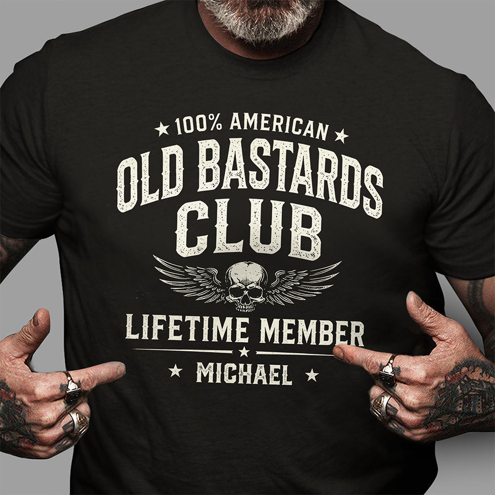 Custom Name 100% American Old Bastards Club Lifetime Member Dark Shirt - Funny Shirt For Dad, Husband HO82 902776