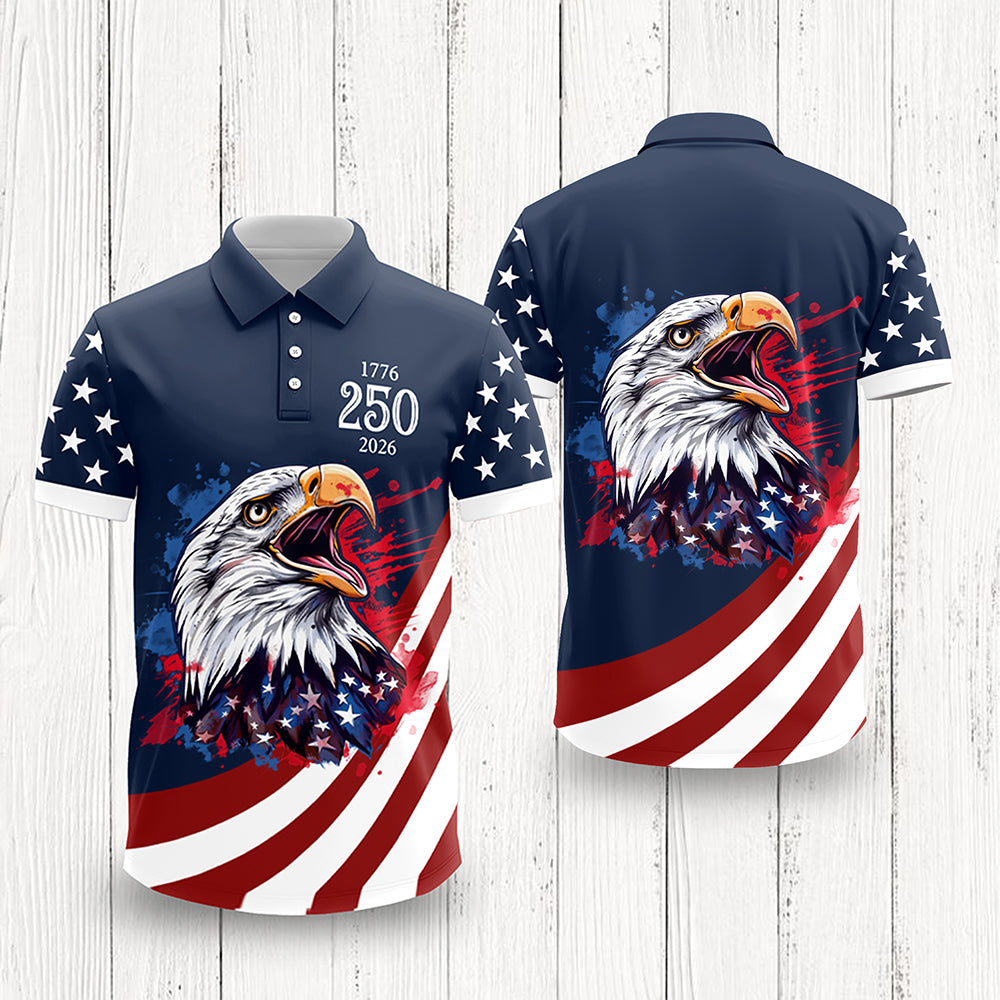 Custom Name American Pride Patriotic 250th Anniversary Eagle Polo Shirt HA75 921150