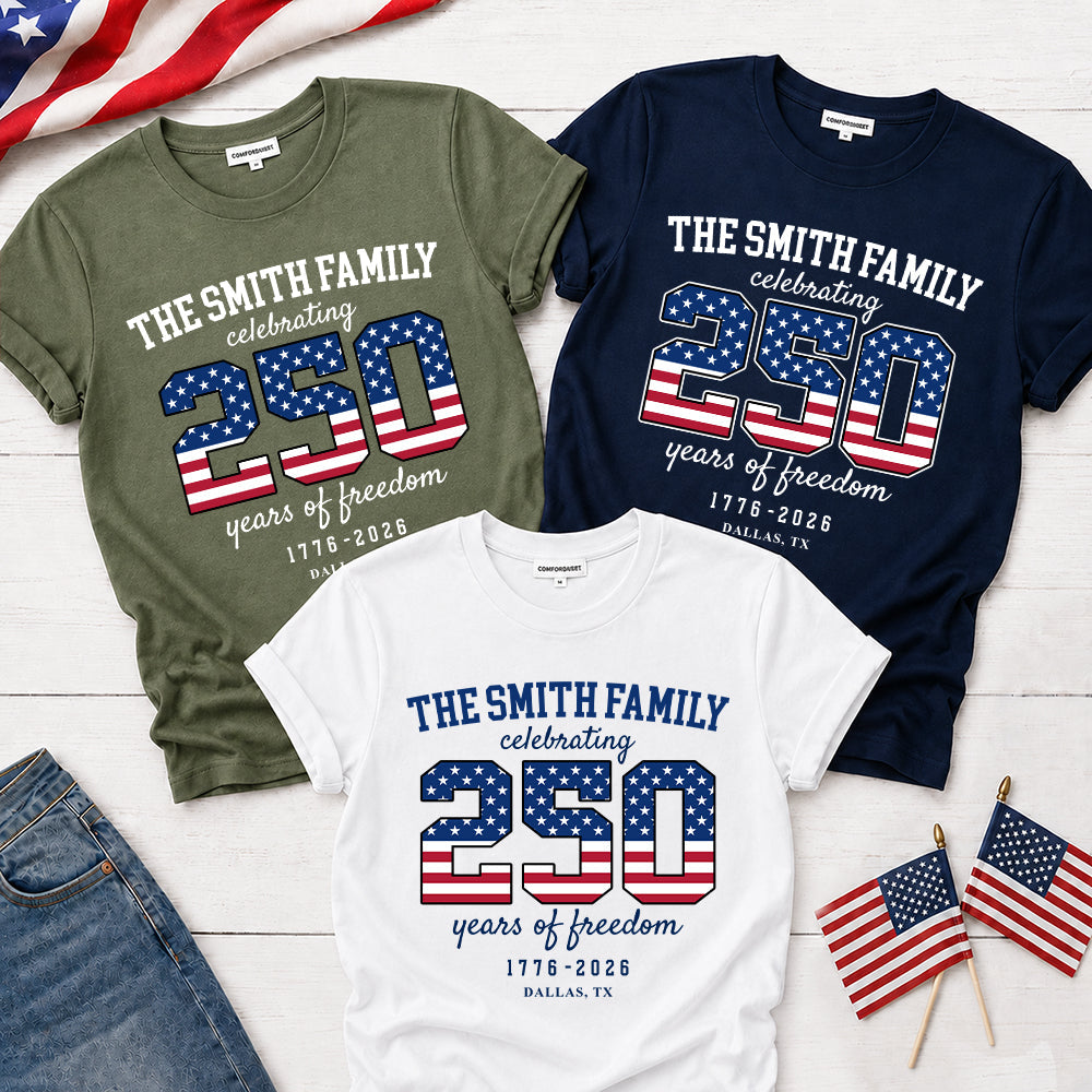 Custom Family Name Celebrating 250 Years Of Freedom 1776-2026 Comfort Shirt TH10 170241
