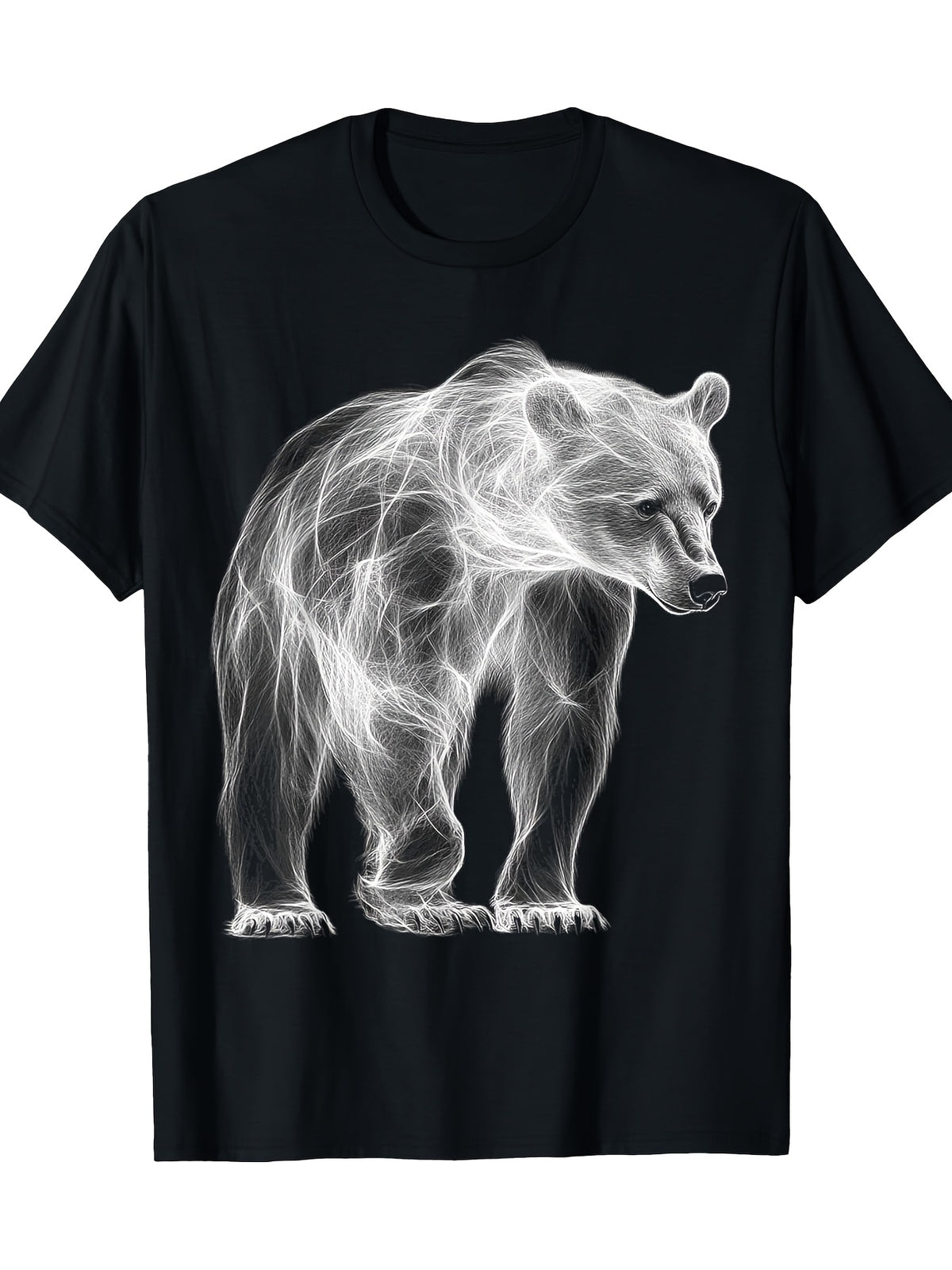 Men's Bear Graphic Print T-Shirt - 100% Cotton Relaxed Fit Short Sleeve Tee with Artistic Line Drawing Design, Breathable Round Neck Casual Shirt for All-Season Outdoor Sports & Casual Attire